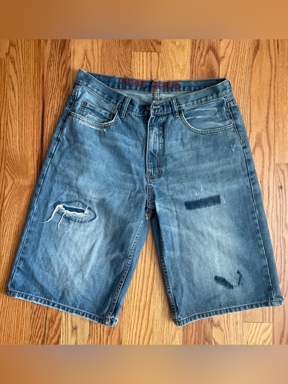 Men's Distressed Pepe Jeans London denim Shorts - Blue 36